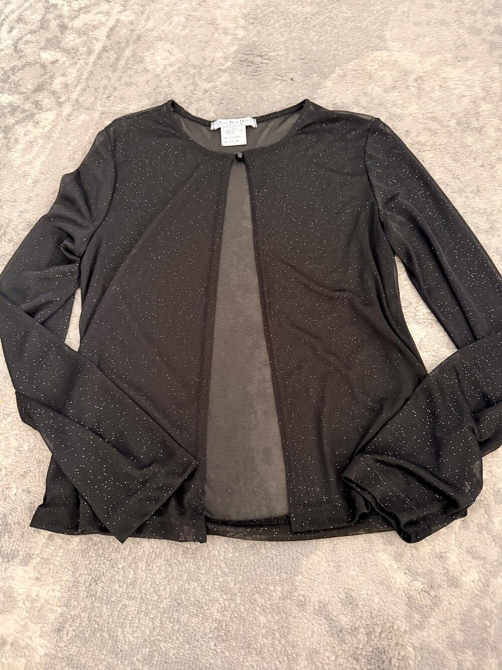 Vintage 90s/Y2K La Belle Sheer Whimsigoth Sparkle Cardigan Size M Goth Vampy